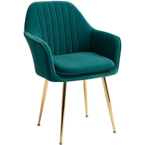 BAWARI Velvet Upholstered Modern Accent Arm Chair for Living and Dining Room Mid-Century Club Guest Seat with Golden Legs (Standard, Green) - Image 3