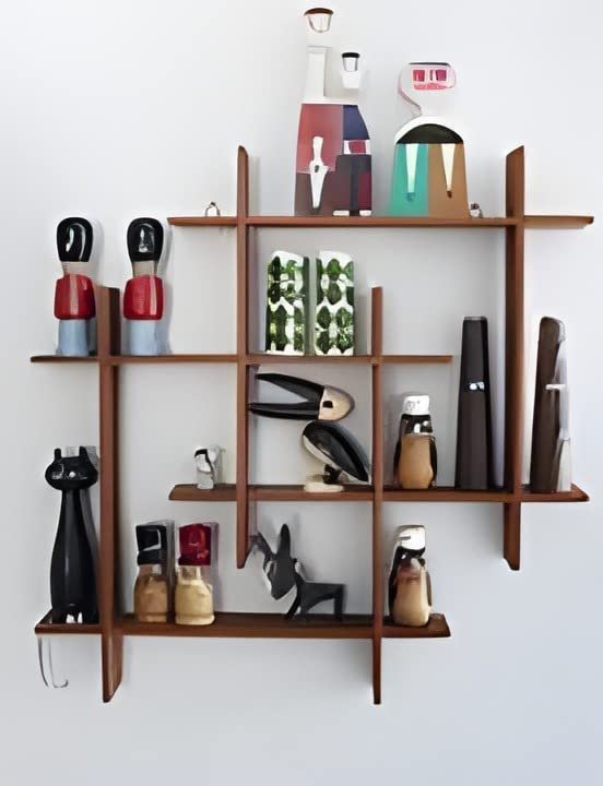 Extend Crafts Wooden Wall Mount Floating Rack Shelves Wall Bracket Cabinet for Home Decoration Living Room Kitchen Rack Bedroom Office Display Unit Storage Intersecting Shelf - Image 2