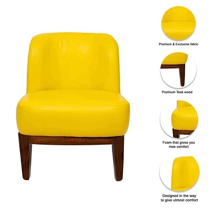 Timberly Upholstered Printed Single Seater Sofa Chair with Matching Cushion, Rest Chair for Living Room, Bedroom, Hall, Lounge and Balcony, Teak Wood, Fabric (Yellow) - Image 4