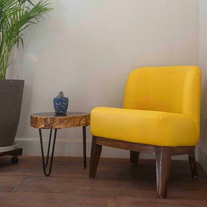 Timberly Upholstered Printed Single Seater Sofa Chair with Matching Cushion, Rest Chair for Living Room, Bedroom, Hall, Lounge and Balcony, Teak Wood, Fabric (Yellow) - Image 2