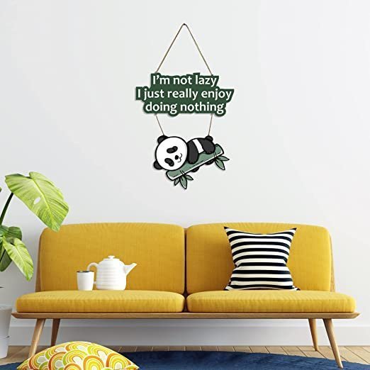Artvibes Lazy Panda Printed Wooden Wall Hanging with Quotes for Home Decor | Office | Gifts | Living Room | Bedroom | Wooden Decorative Items | Modern Painting | Artworks Wall Hangings (WH_5701N) - Image 3