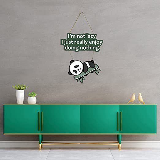 Artvibes Lazy Panda Printed Wooden Wall Hanging with Quotes for Home Decor | Office | Gifts | Living Room | Bedroom | Wooden Decorative Items | Modern Painting | Artworks Wall Hangings (WH_5701N) - Image 2