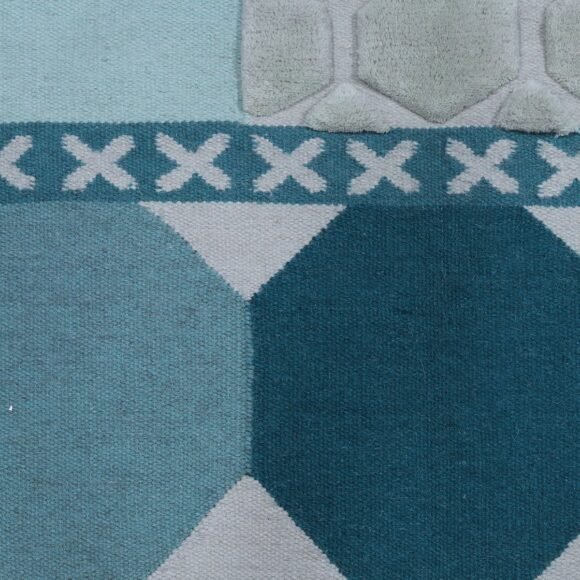 Duck Egg And Teal Color, Stylish, Geometric Pattern, Hand-Tufted, Wool Rug - Image 2