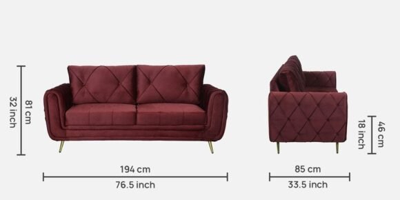 Atlantis 3 Seater Velvet Sofa in Wine Red Colour - Image 2