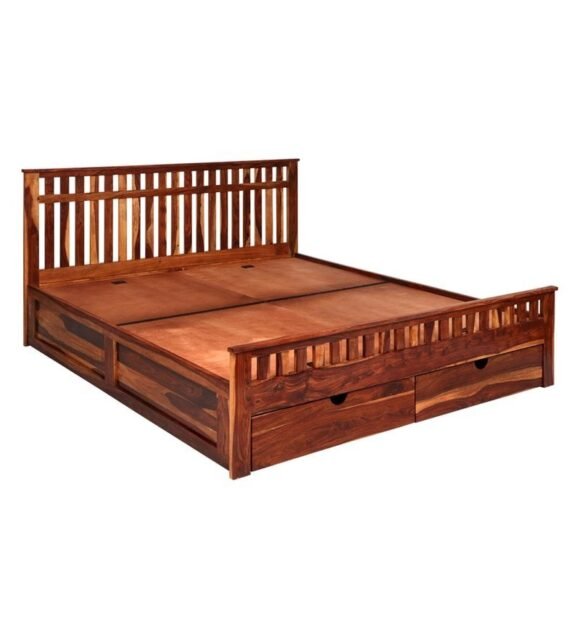 Beatrice King Size Bed with Drawer Storage in Honey Finish - Image 4
