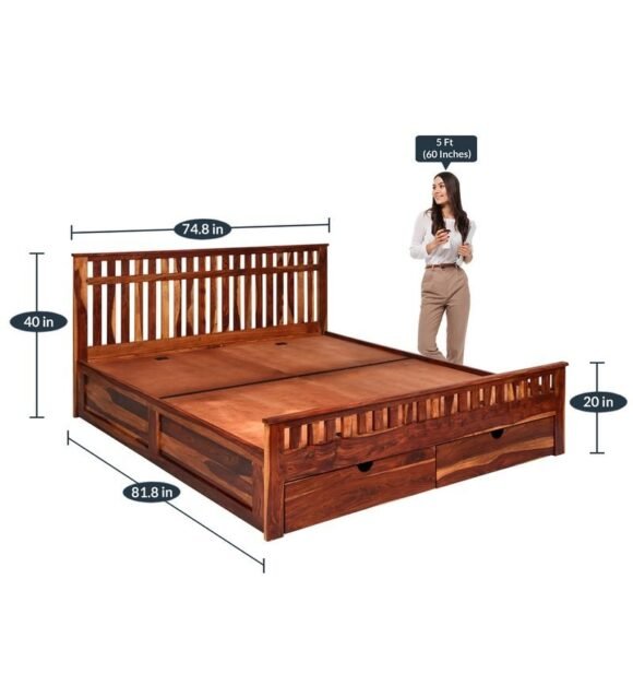 Beatrice King Size Bed with Drawer Storage in Honey Finish - Image 2