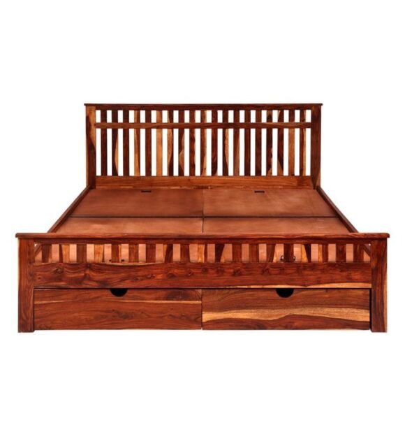 Beatrice King Size Bed with Drawer Storage in Honey Finish - Image 3