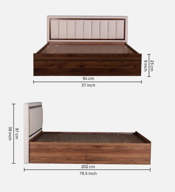 Eloa King Size Bed with Upholstered Headboard and Storage In Columbia Walnut Finish - Image 2