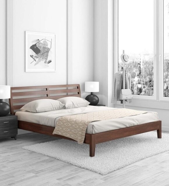 Fern Queen Size Bed in Walnut Brown Matte Finish