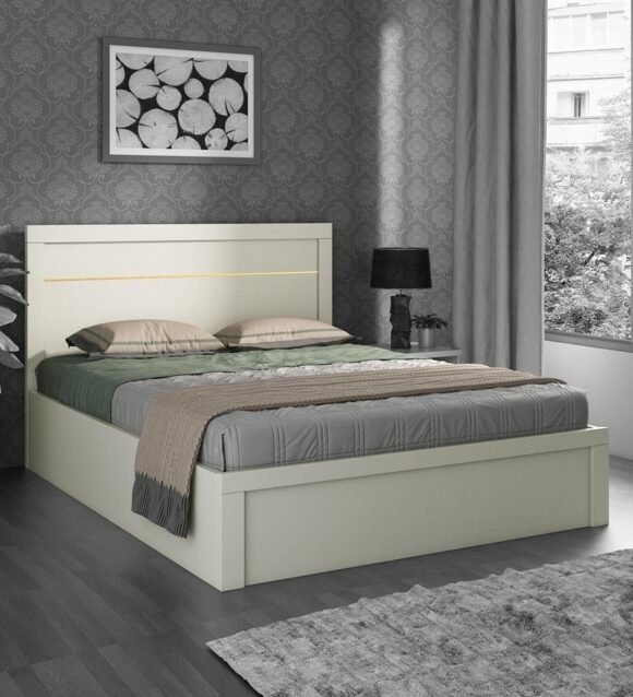 Kingslay Queen Size Bed with Box Storage in White Colour
