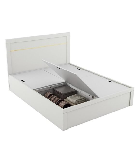 Kingslay Queen Size Bed with Box Storage in White Colour - Image 4