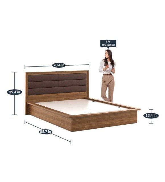 Kosmo Cooper Queen Size Upholstered Bed With Box Storage in Natural Teak Finish - Image 3