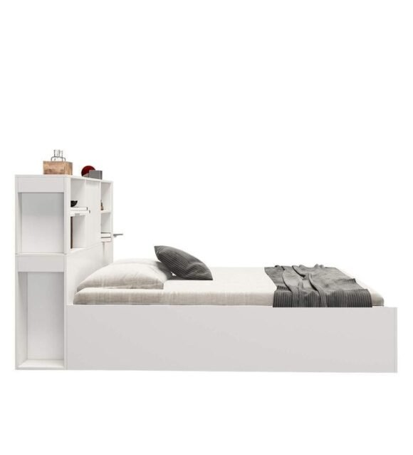 Magnus Queen Size Bed with Box Storage & Charger in Mist White Color - Image 4