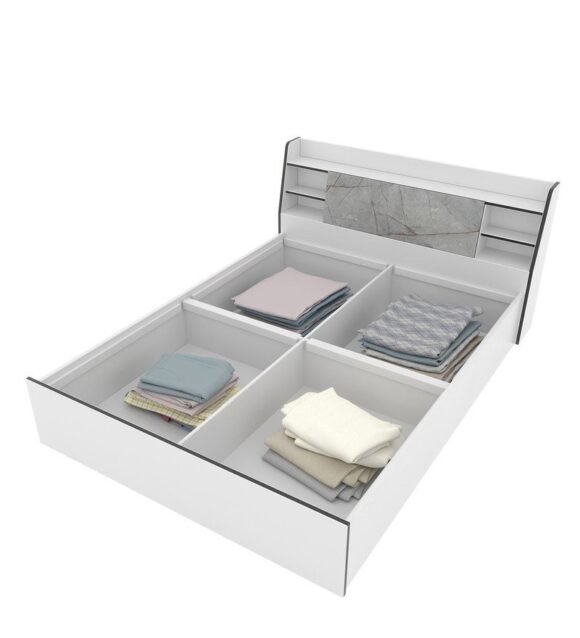Marbito King Size Bed With Box & Headboard Storage in White Colour - Image 3