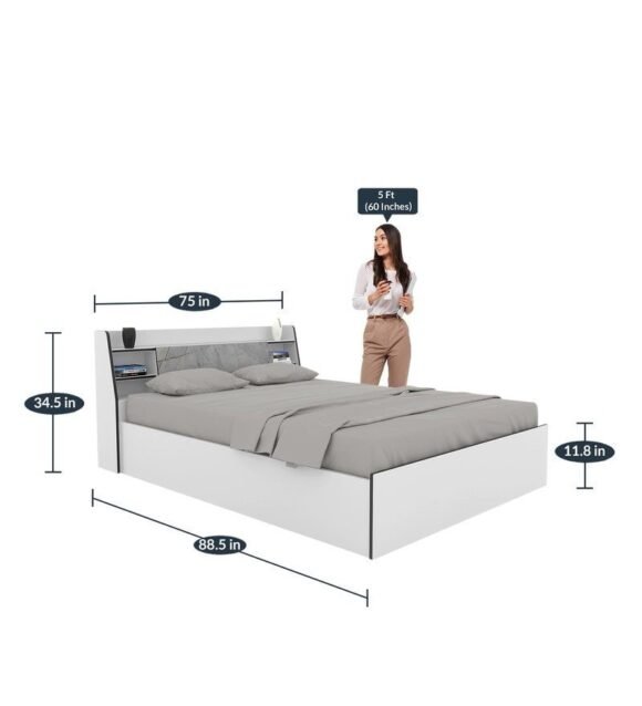Marbito King Size Bed With Box & Headboard Storage in White Colour - Image 6