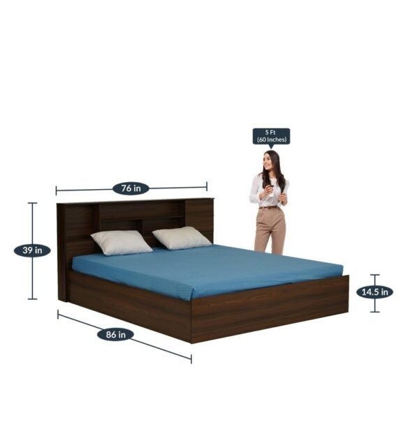 Mozart King Size Bed with Storage in Walnut Finish - Image 3