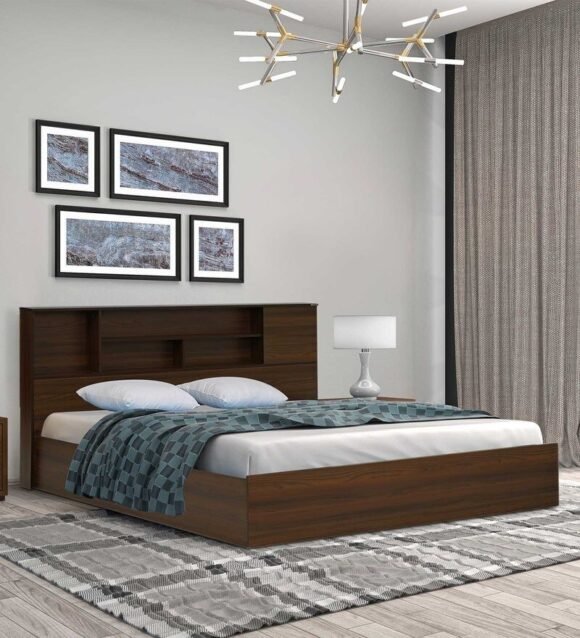 Mozart King Size Bed with Storage in Walnut Finish
