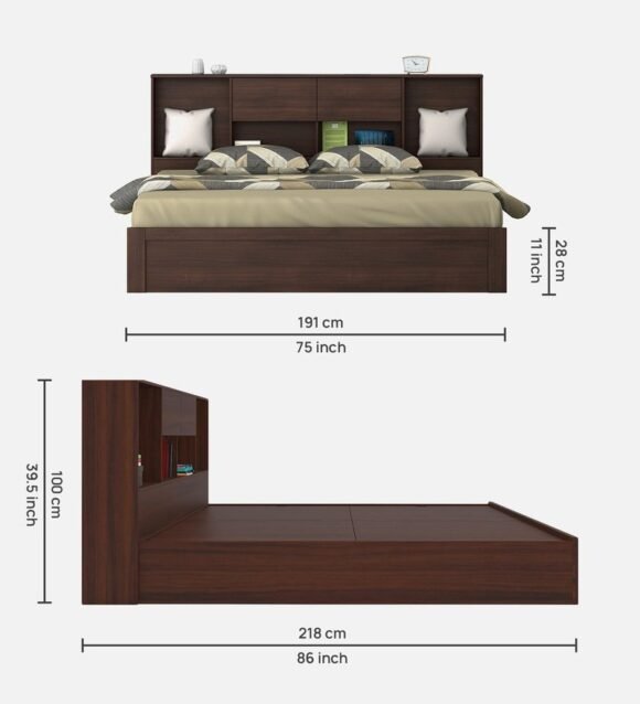 Yume King Size Bed With Box Storage In Regato Walnut Colour - Image 2