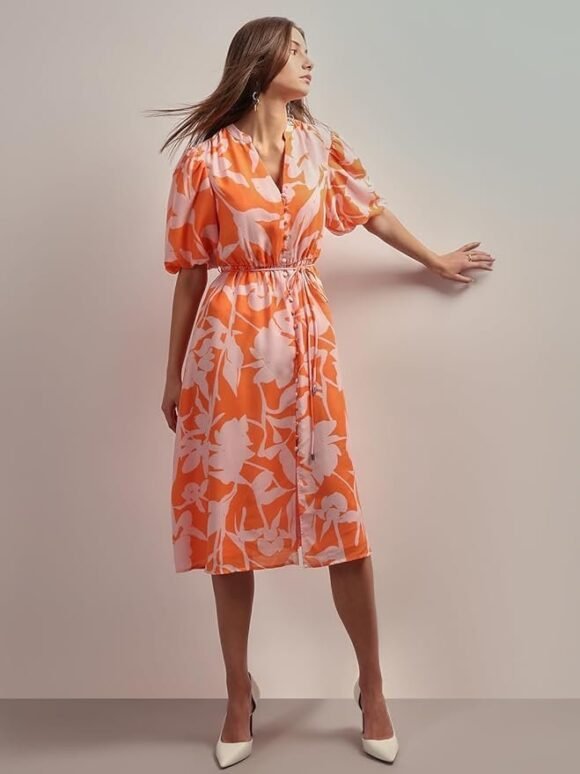 VERO MODA Women's Polyester Fit and Flare Midi Dress - Image 7