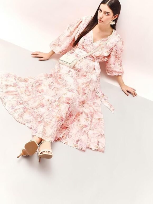 VERO MODA Floral Print Bishop Sleeve Layered Fit & Flare Maxi Dress