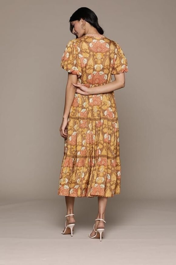Kumar Yellow Paisley Print Long Dress - Image 5