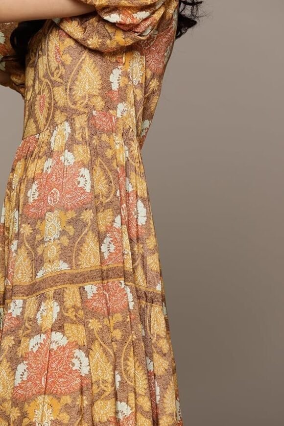 Kumar Yellow Paisley Print Long Dress - Image 3